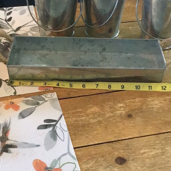 Flowers in metal buckets in tray - Picture 6 of 7